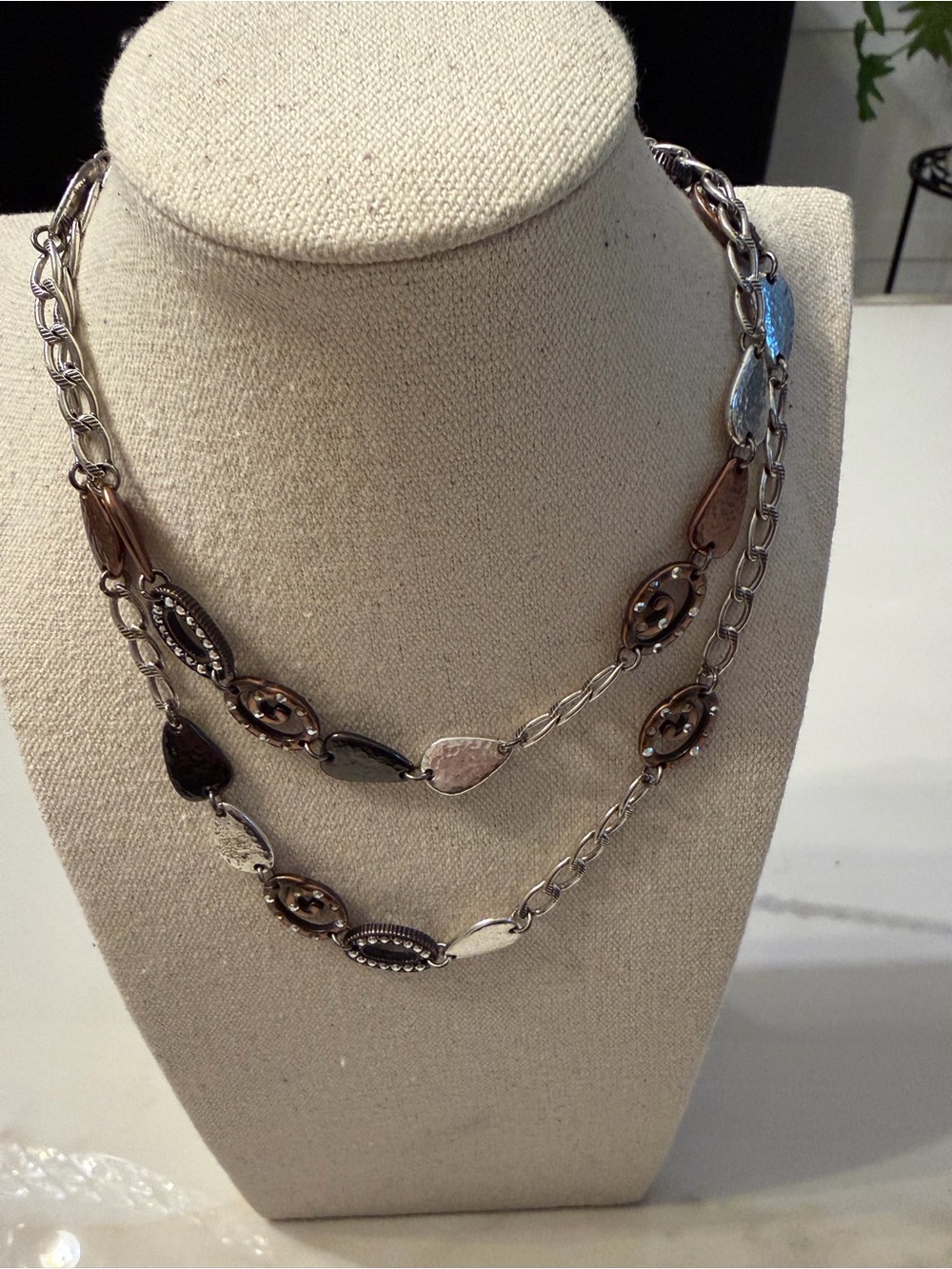 Brighton Melange Hammered Mixed Metals & Crystals Long Necklace